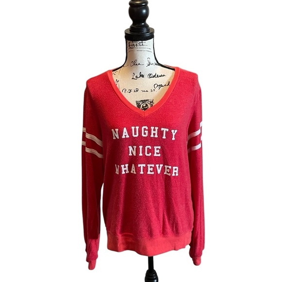 Wildfox Naughty Nice Whatever Baggy Beach Jumper Shirt Red Stripe Size Medium - Picture 4 of 13